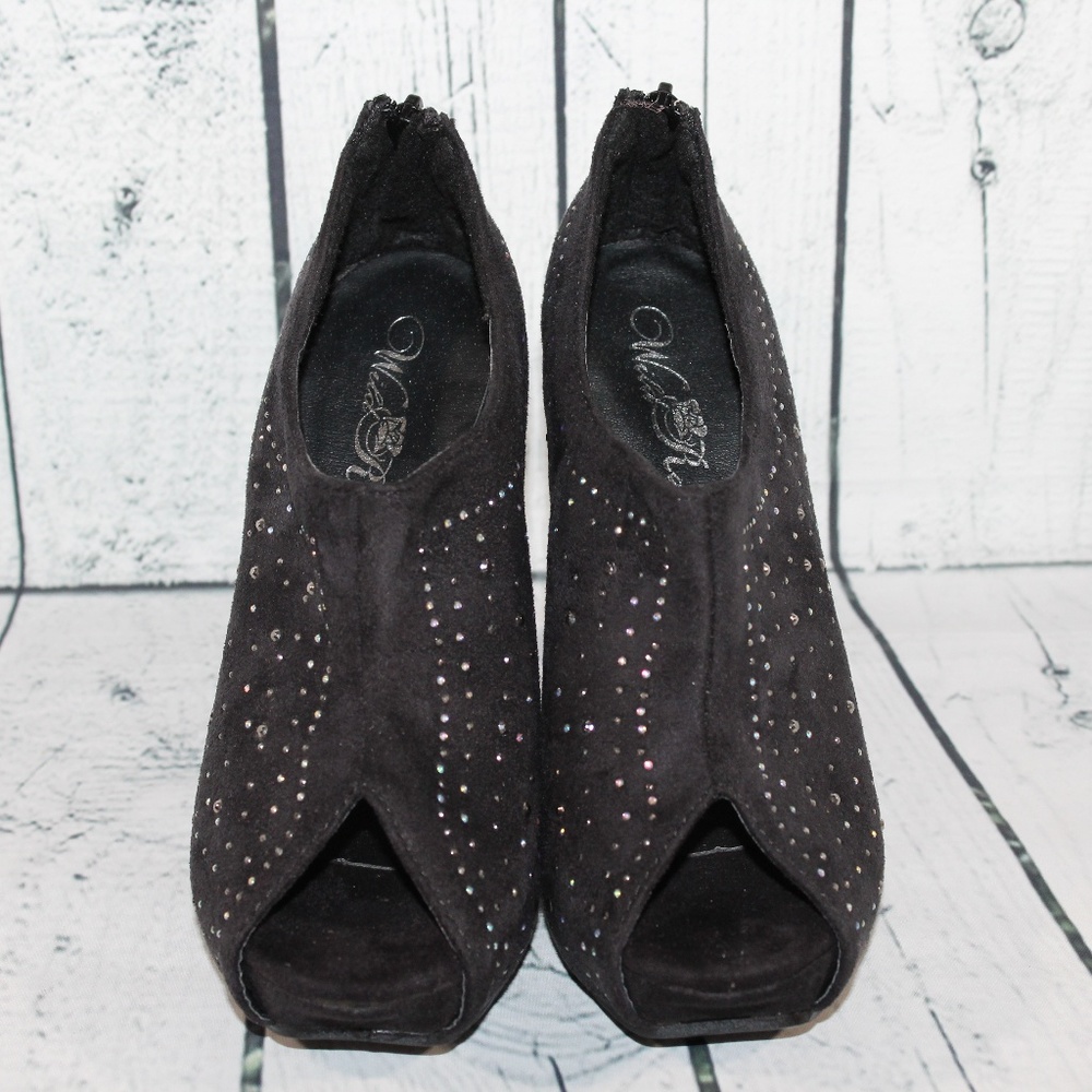 Wild Rose Black Bejeweled Open Toe Ankle Booties - Picture 3 of 8
